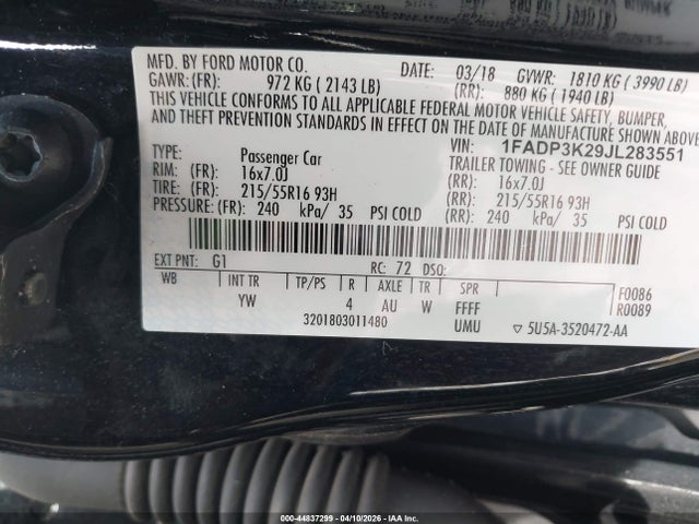2018 FORD FOCUS 1FADP3K29JL283551 Photo 8