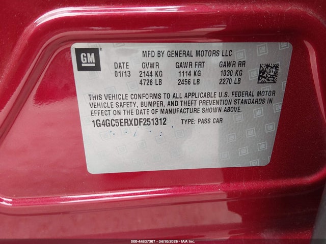 Aukcja sprzedaży 2013 Buick Lacrosse Leather Group, vin: 1G4GC5ERXDF251312, numer aukcji: 44837307