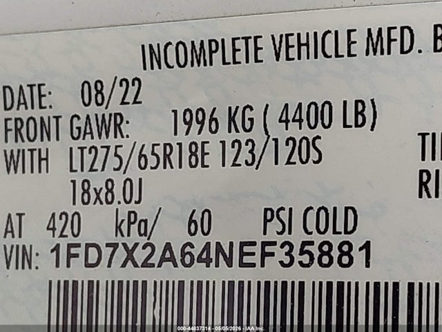 Продажа на аукционе авто 2022 Ford F-250 Xl, vin: 1FD7X2A64NEF35881, номер лота: 44837314