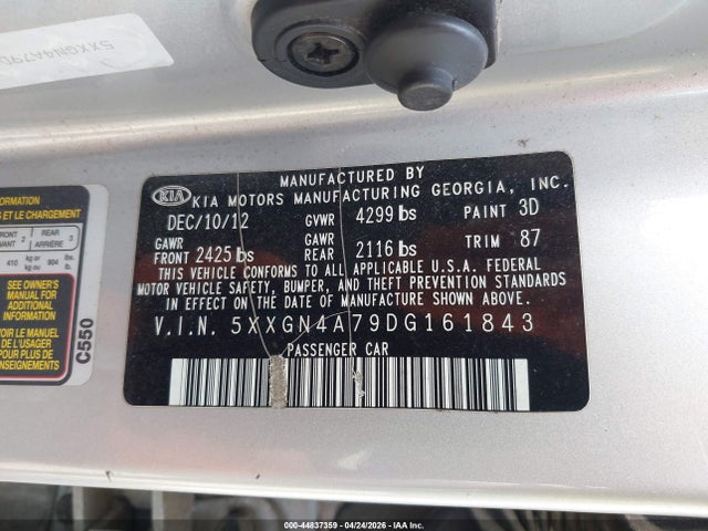 2013 Kia Optima Ex მანქანა იყიდება აუქციონზე, vin: 5XXGN4A79DG161843, აუქციონის ნომერი: 44837359
