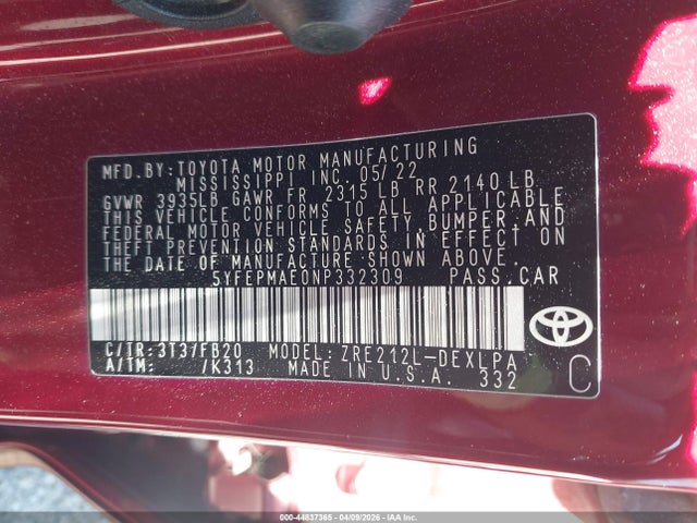 Toyota COROLLA LE 2022 5YFEPMAE0NP332309 Image 9