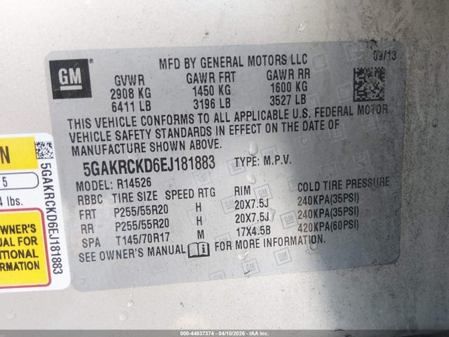 Продажа на аукционе авто 2014 Buick Enclave Premium, vin: 5GAKRCKD6EJ181883, номер лота: 44837374