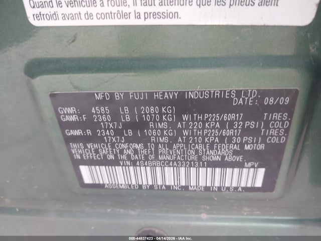 Продаж на аукціоні авто 2010 Subaru Outback 2.5i Premium, vin: 4S4BRBCC4A3321311, номер лоту: 44837423