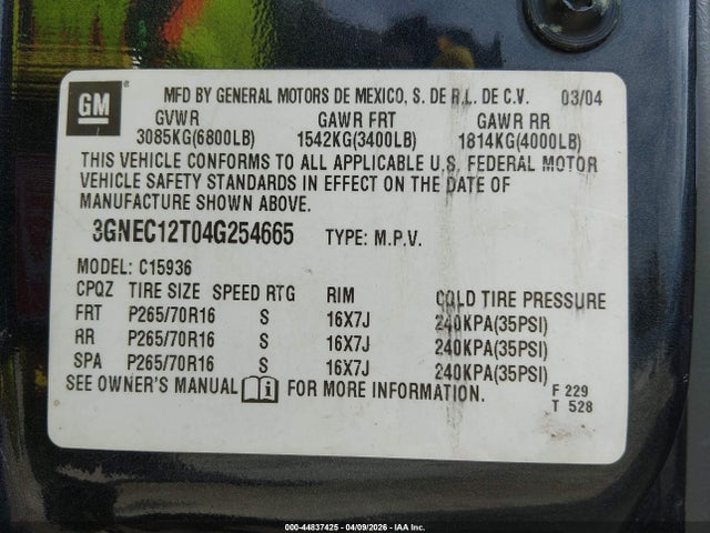 2004 CHEVROLET AVALANCHE 1500 3GNEC12T04G254665 Photo 8