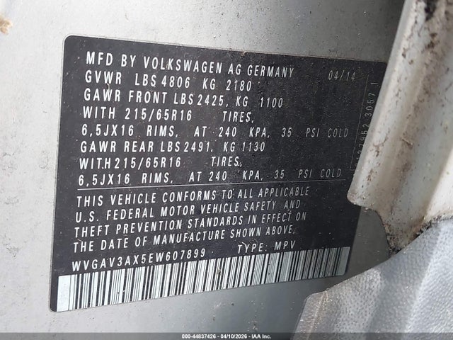 2014 VOLKSWAGEN TIGUAN WVGAV3AX5EW607899 Photo 8