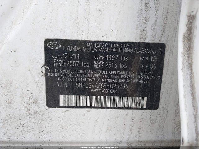 44837442 :رقم المزاد ، 5NPE24AF6FH025295 vin ، 2015 Hyundai Sonata Se مزاد بيع