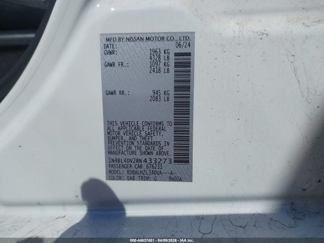 44837451 :رقم المزاد ، 1N4BL4DV2RN433273 vin ، 2024 Nissan Altima Sv Fwd مزاد بيع