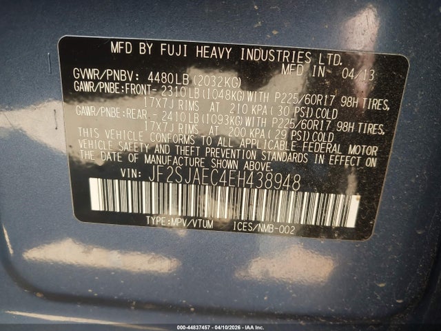 Aukcja sprzedaży 2014 Subaru Forester 2.5i Premium, vin: JF2SJAEC4EH438948, numer aukcji: 44837457