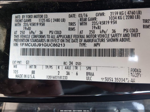 Ford Escape Titanium 2016 1FMCU0J91GUC86213 Image 9