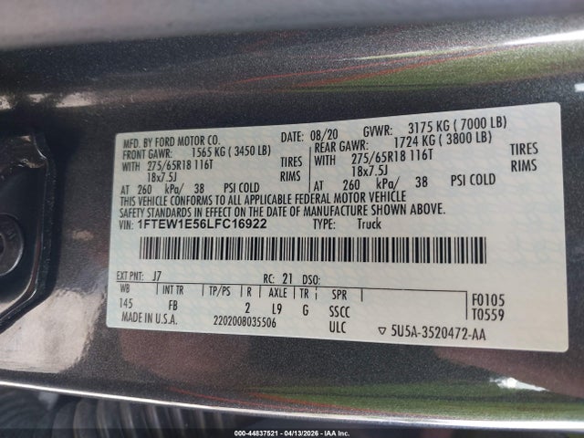 Ford F-150 Xlt 2020 1FTEW1E56LFC16922 Image 9