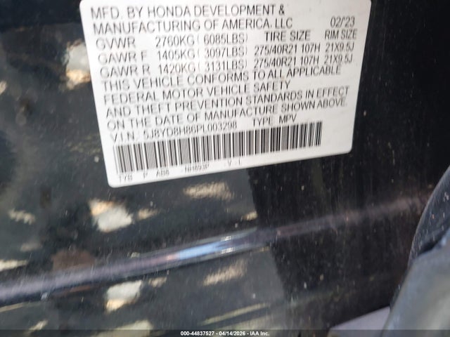 Продаж на аукціоні авто 2023 Acura Mdx Type S W/advance Package, vin: 5J8YD8H86PL003298, номер лоту: 44837527