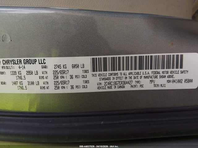 44837529 :رقم المزاد ، 2C4RC1BG7ER364427 vin ، 2014 Chrysler Town & Country Touring مزاد بيع
