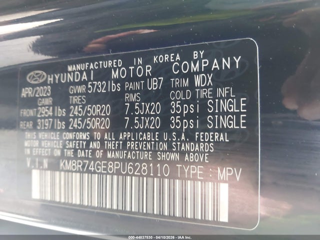 2023 Hyundai Palisade Calligraphy მანქანა იყიდება აუქციონზე, vin: KM8R74GE8PU628110, აუქციონის ნომერი: 44837530
