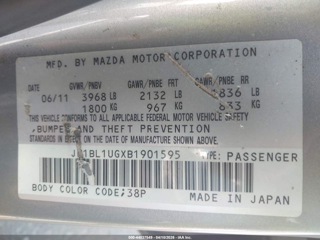 Aukcja sprzedaży 2011 Mazda Mazda3 I Sport, vin: JM1BL1UGXB1901595, numer aukcji: 44837549