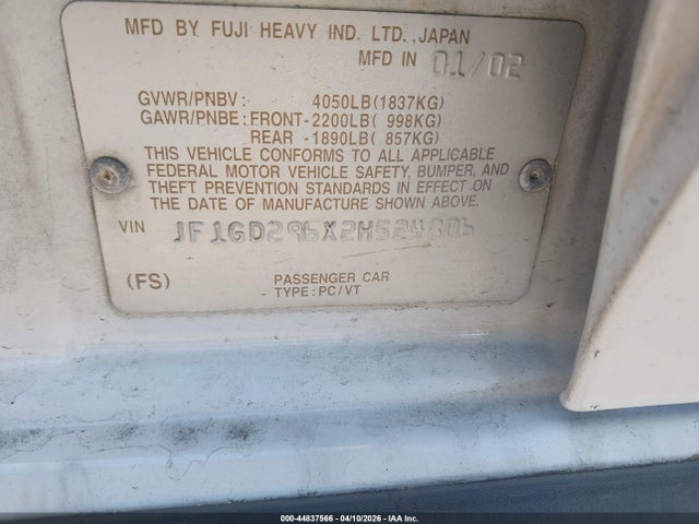 Aukcja sprzedaży 2002 Subaru Impreza Wrx, vin: JF1GD296X2H524806, numer aukcji: 44837566