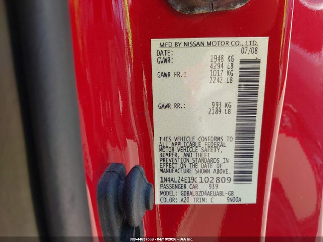 2009 Nissan Altima 2.5 S მანქანა იყიდება აუქციონზე, vin: 1N4AL24E19C102809, აუქციონის ნომერი: 44837569