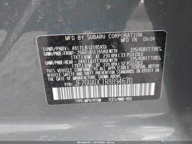 Продаж на аукціоні авто 2024 Subaru Crosstrek Premium, vin: JF2GUADC1R8894670, номер лоту: 44837571