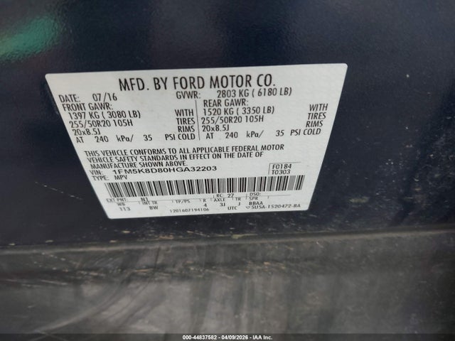 Ford EXPLORER XLT 2017 1FM5K8D80HGA32203 Image 9