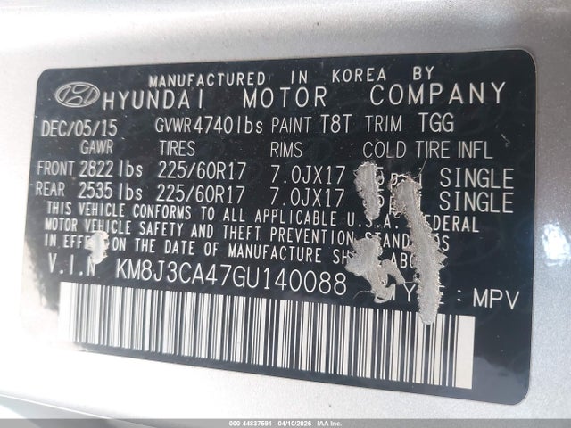 2016 Hyundai Tucson Se მანქანა იყიდება აუქციონზე, vin: KM8J3CA47GU140088, აუქციონის ნომერი: 44837591