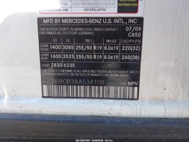 Aukcja sprzedaży 2010 Mercedes-benz Ml 350 4matic, vin: 4JGBB8GB3AA534108, numer aukcji: 44837597