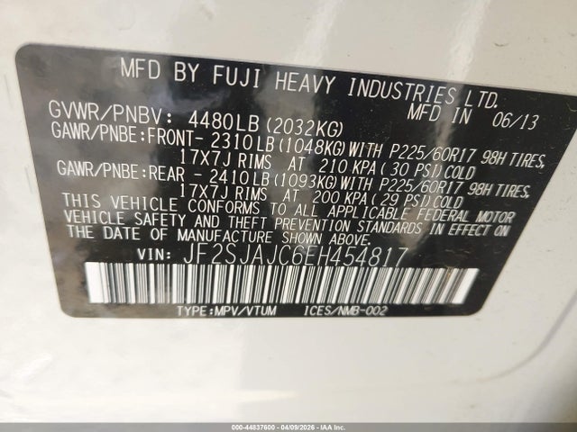 44837600 :رقم المزاد ، JF2SJAJC6EH454817 vin ، 2014 Subaru Forester 2.5i Limited مزاد بيع