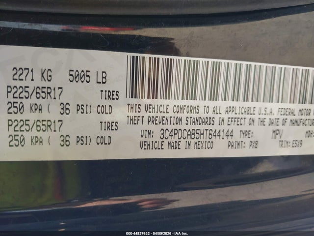 Aukcja sprzedaży 2017 Dodge Journey Se, vin: 3C4PDCAB5HT644144, numer aukcji: 44837632