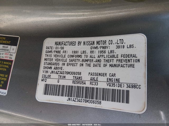 2006 NISSAN 350Z JN1AZ34D76M306058 Photo 8