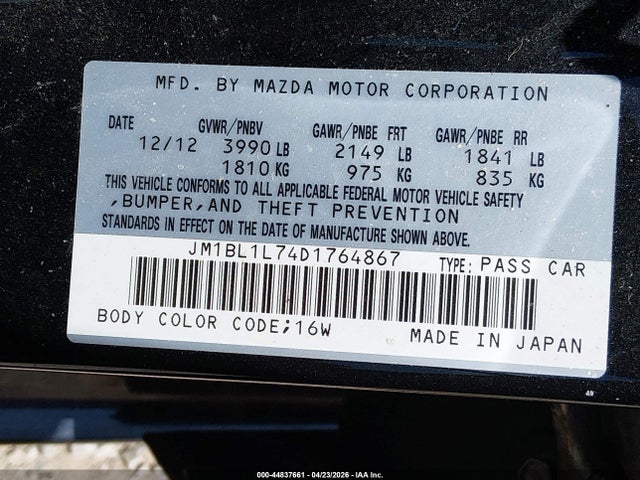 Продажа на аукционе авто 2013 Mazda Mazda3 I Touring, vin: JM1BL1L74D1764867, номер лота: 44837661