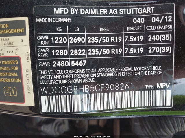 Aukcja sprzedaży 2012 Mercedes-benz Glk 350 4matic, vin: WDCGG8HB5CF908261, numer aukcji: 44837709