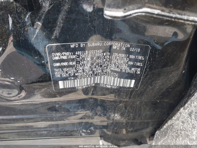 Продажа на аукционе авто 2019 Subaru Forester, vin: JF2SKAAC1KH511076, номер лота: 44837712