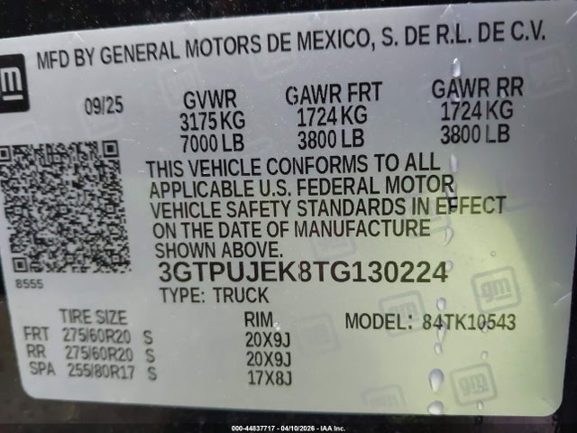 3GTPUJEK8TG130224 GMC SIERRA 1500