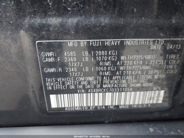Продаж на аукціоні авто 2013 Subaru Outback 2.5i Limited, vin: 4S4BRCKC7D3311058, номер лоту: 44837730