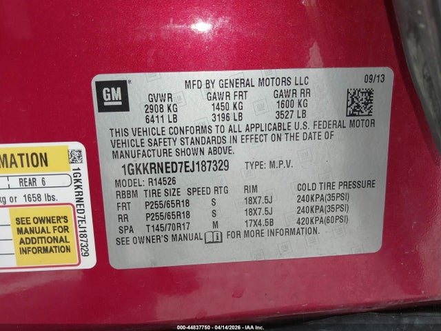 Aukcja sprzedaży 2014 Gmc Acadia Sle-1, vin: 1GKKRNED7EJ187329, numer aukcji: 44837750