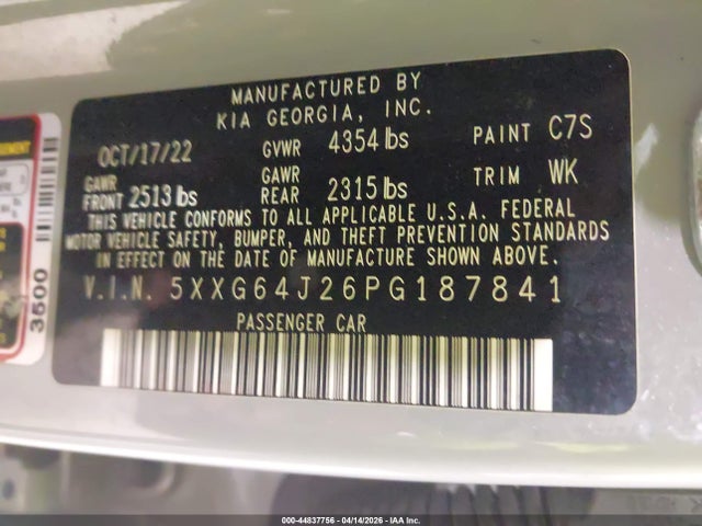 Auction sale of the 2023 Kia K5 Gt-line, vin: 5XXG64J26PG187841, lot number: 44837756