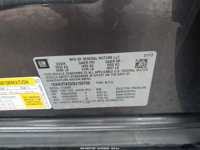 Продаж на аукціоні авто 2013 Gmc Acadia Denali, vin: 1GKKVTKD2DJ168769, номер лоту: 44837760