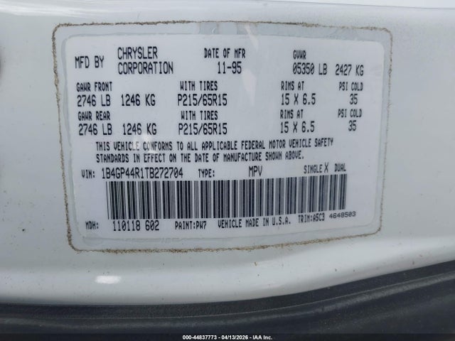 Aukcja sprzedaży 1996 Dodge Grand Caravan Se, vin: 1B4GP44R1TB272704, numer aukcji: 44837773