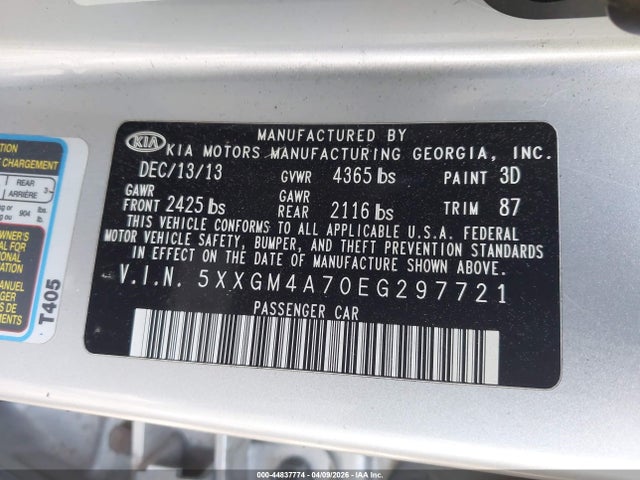 2014 Kia Optima Lx მანქანა იყიდება აუქციონზე, vin: 5XXGM4A70EG297721, აუქციონის ნომერი: 44837774