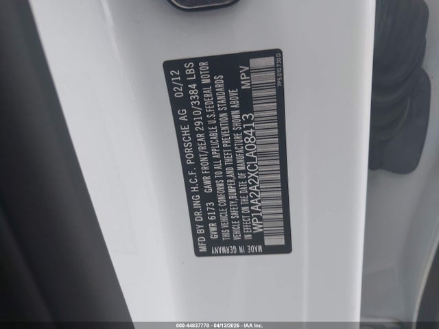 44837778 :رقم المزاد ، WP1AA2A2XCLA08413 vin ، 2012 Porsche Cayenne مزاد بيع
