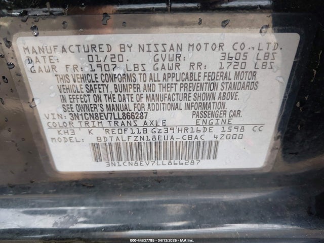 Nissan Versa Sv Xtronic Cvt 2020 3N1CN8EV7LL866287 Image 9