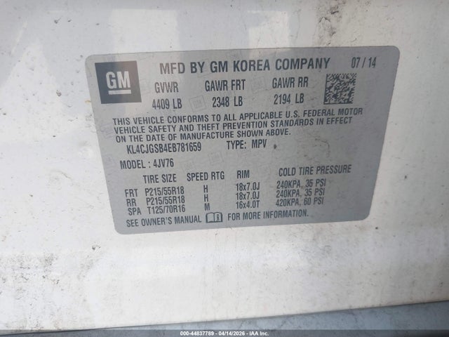 Продаж на аукціоні авто 2014 Buick Encore Leather, vin: KL4CJGSB4EB781659, номер лоту: 44837789