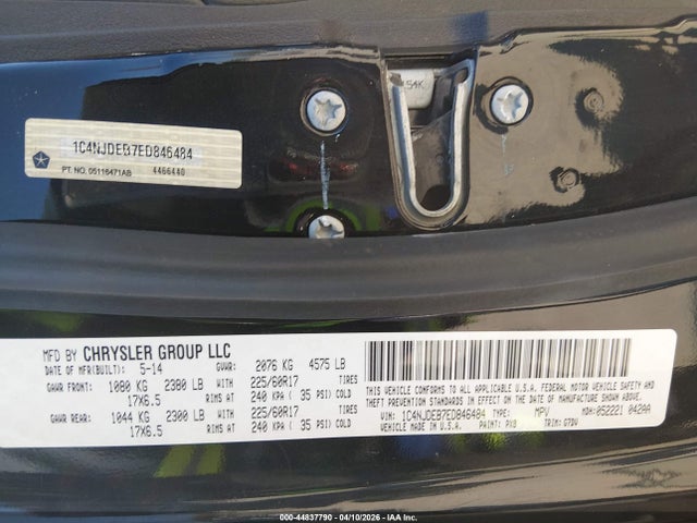 Aukcja sprzedaży 2014 Jeep Compass Latitude, vin: 1C4NJDEB7ED846484, numer aukcji: 44837790