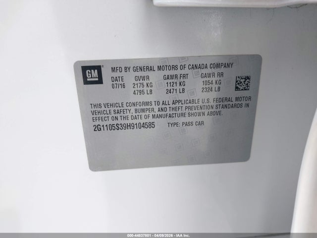 Chevrolet IMPALA 1LT 2017 2G1105S39H9104585 Image 9