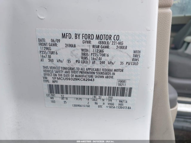 2009 Ford Escape Hybrid Limited მანქანა იყიდება აუქციონზე, vin: 1FMCU59329KC82943, აუქციონის ნომერი: 44837805