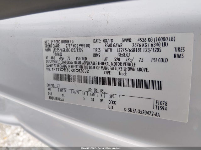 Aukcja sprzedaży 2019 Ford F-250 Xl, vin: 1FT7X2BT6KEC52032, numer aukcji: 44837807