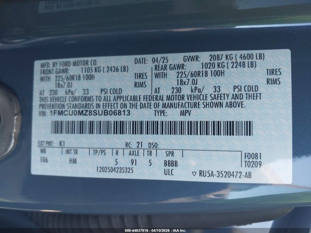 Продажа на аукционе авто 2025 Ford Escape St-line, vin: 1FMCU0MZ8SUB06813, номер лота: 44837816