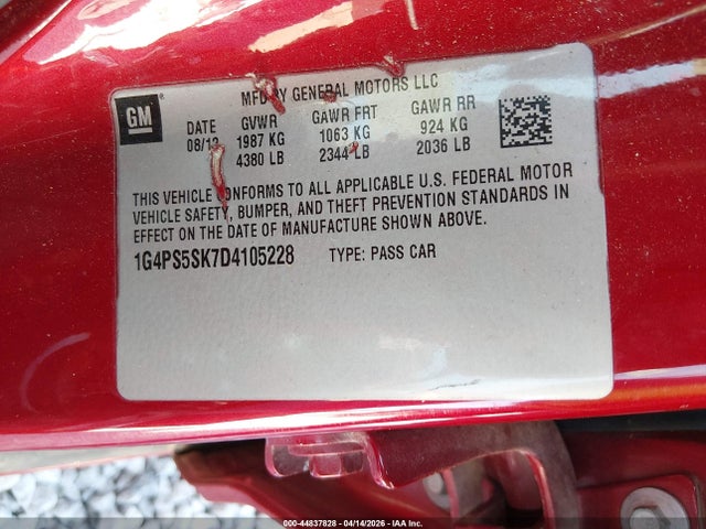 Aukcja sprzedaży 2013 Buick Verano Leather Group, vin: 1G4PS5SK7D4105228, numer aukcji: 44837828