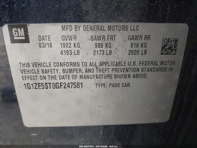Продажа на аукционе авто 2016 Chevrolet Malibu 1lt, vin: 1G1ZE5ST0GF247581, номер лота: 44837831