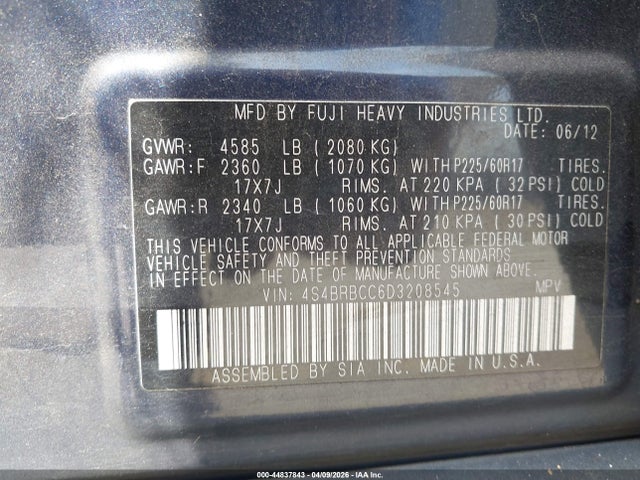 2013 Subaru Outback 2.5i Premium მანქანა იყიდება აუქციონზე, vin: 4S4BRBCC6D3208545, აუქციონის ნომერი: 44837843