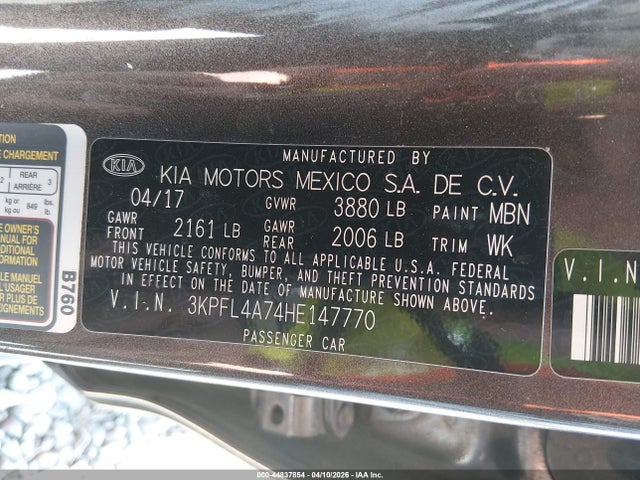 44837854 :رقم المزاد ، 3KPFL4A74HE147770 vin ، 2017 Kia Forte Lx مزاد بيع