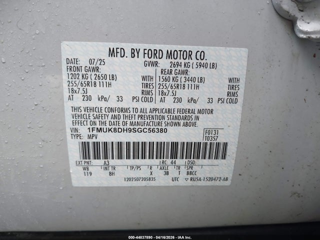 Aukcja sprzedaży 2025 Ford Explorer Active, vin: 1FMUK8DH9SGC56380, numer aukcji: 44837890